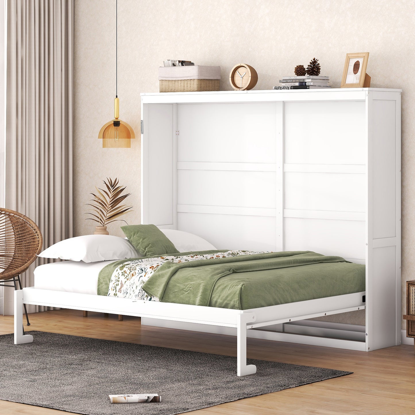 Queen Size Murphy Bed Wall Bed - White Space-Saving Solution