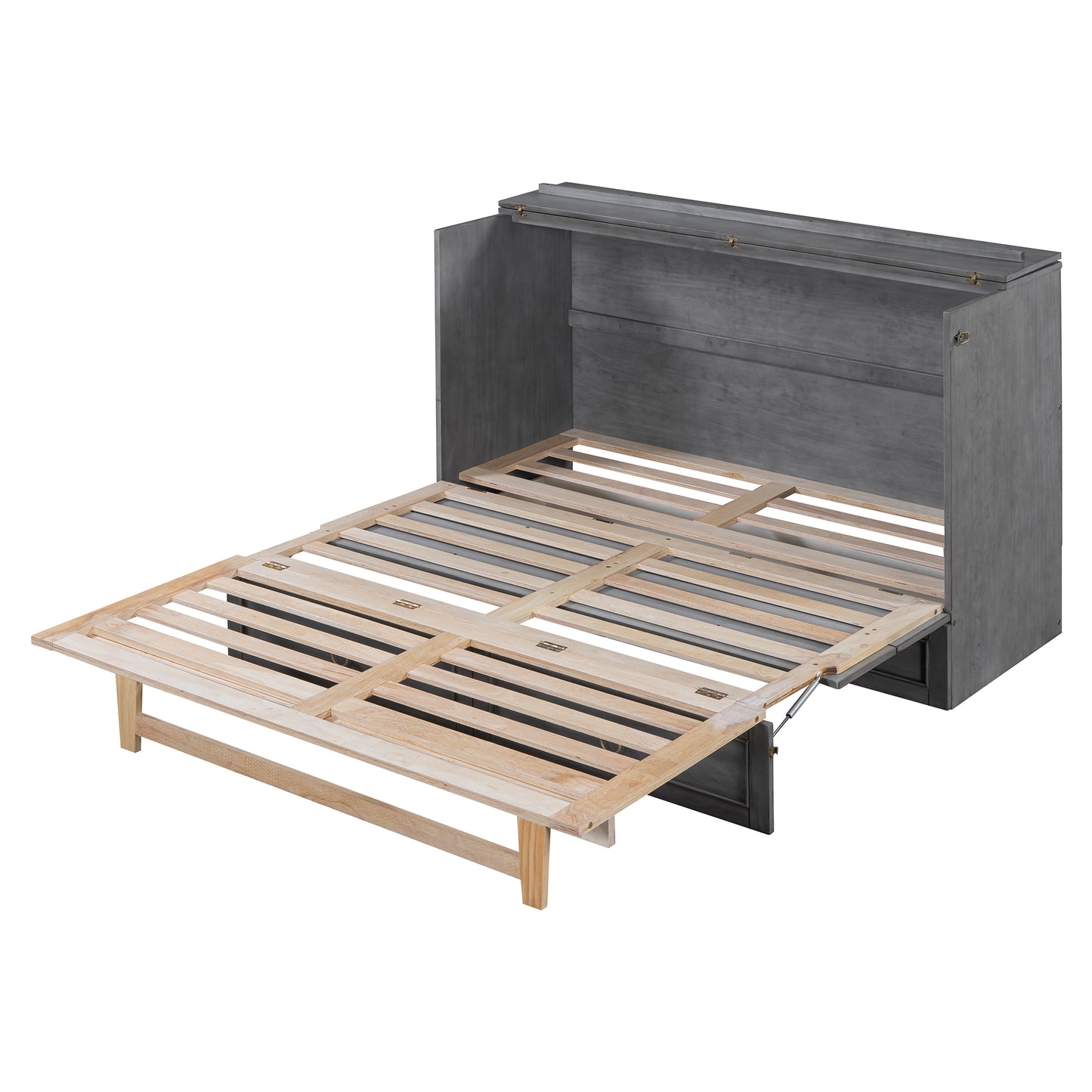 Elegant Queen Murphy Bed with Spacious Drawers - Gray Plywood MDF