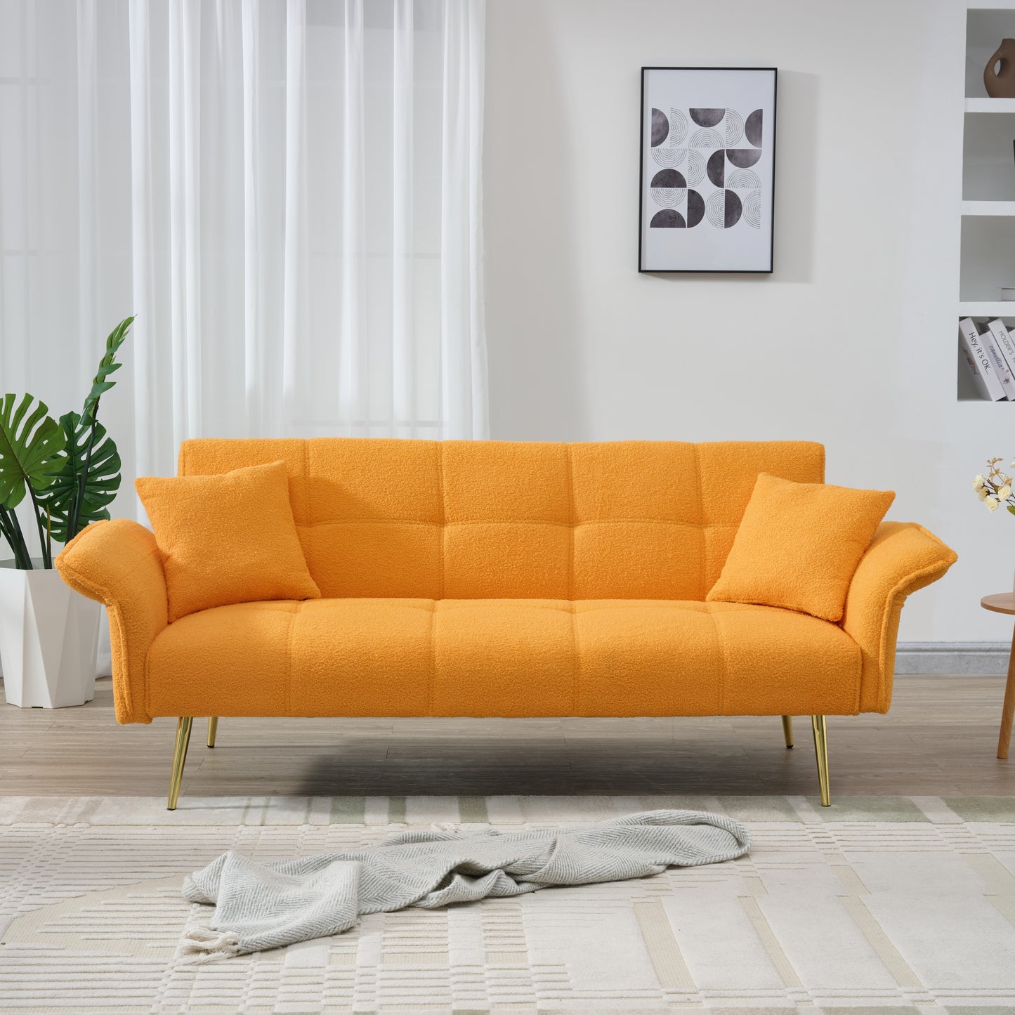70-Inch Teddy Fleece Convertible Sofabed with Adjustable Arms and Backrest