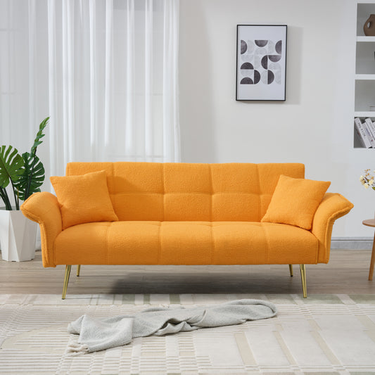 70-Inch Teddy Fleece Convertible Sofabed with Adjustable Arms and Backrest