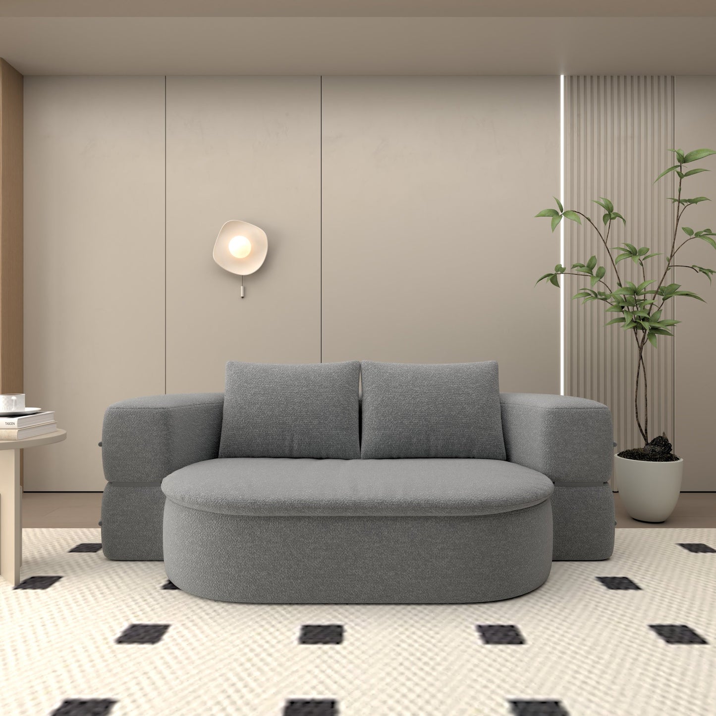 Light Gray Folding Sofa Bed - Convertible Futon Sleeper with Pillows