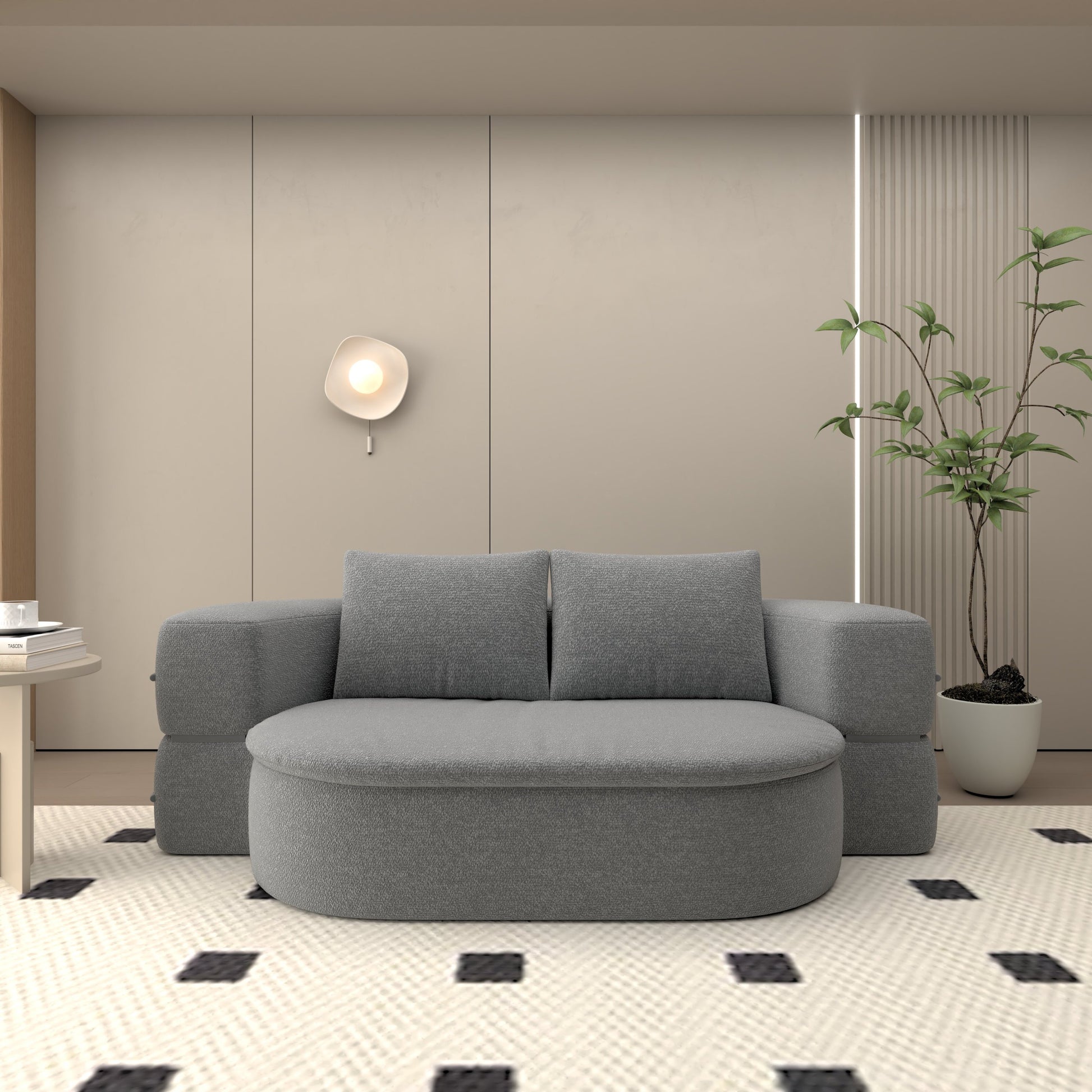 Light Gray Folding Sofa Bed - Convertible Futon Sleeper with Pillows
