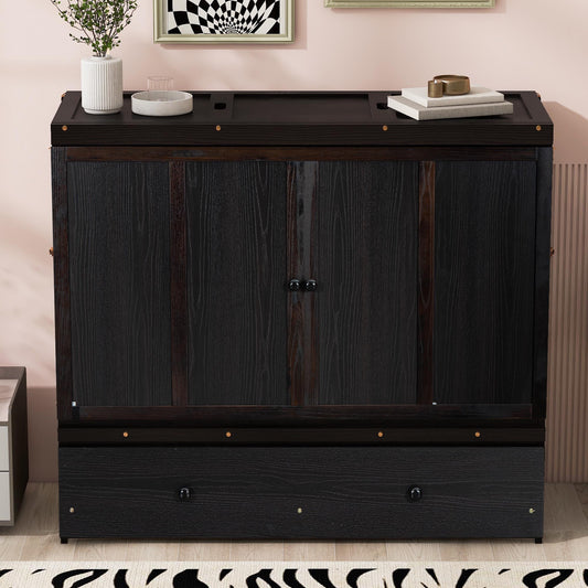 Full Size Murphy Bed with USB Port and Large Drawer in Espresso