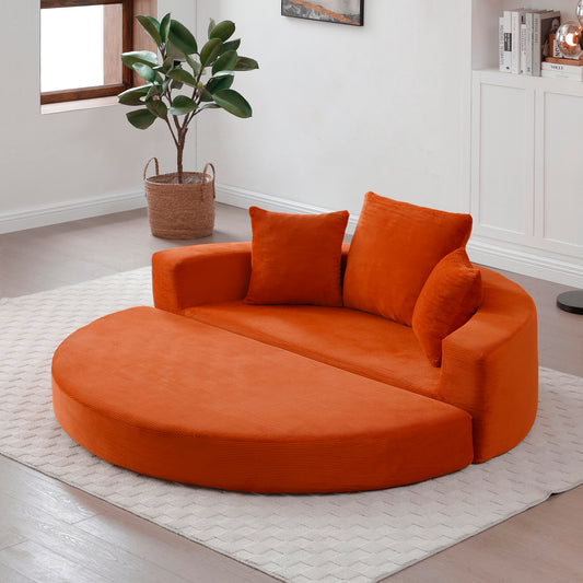 Convertible Sofa Couch Bed - Multi-Functional Circular Bed, Adjustable Futon Sofa, No Assembly Compressed Corduroy Floor Lounge Sofa for Apartment, Office, Bedroom, Living Room