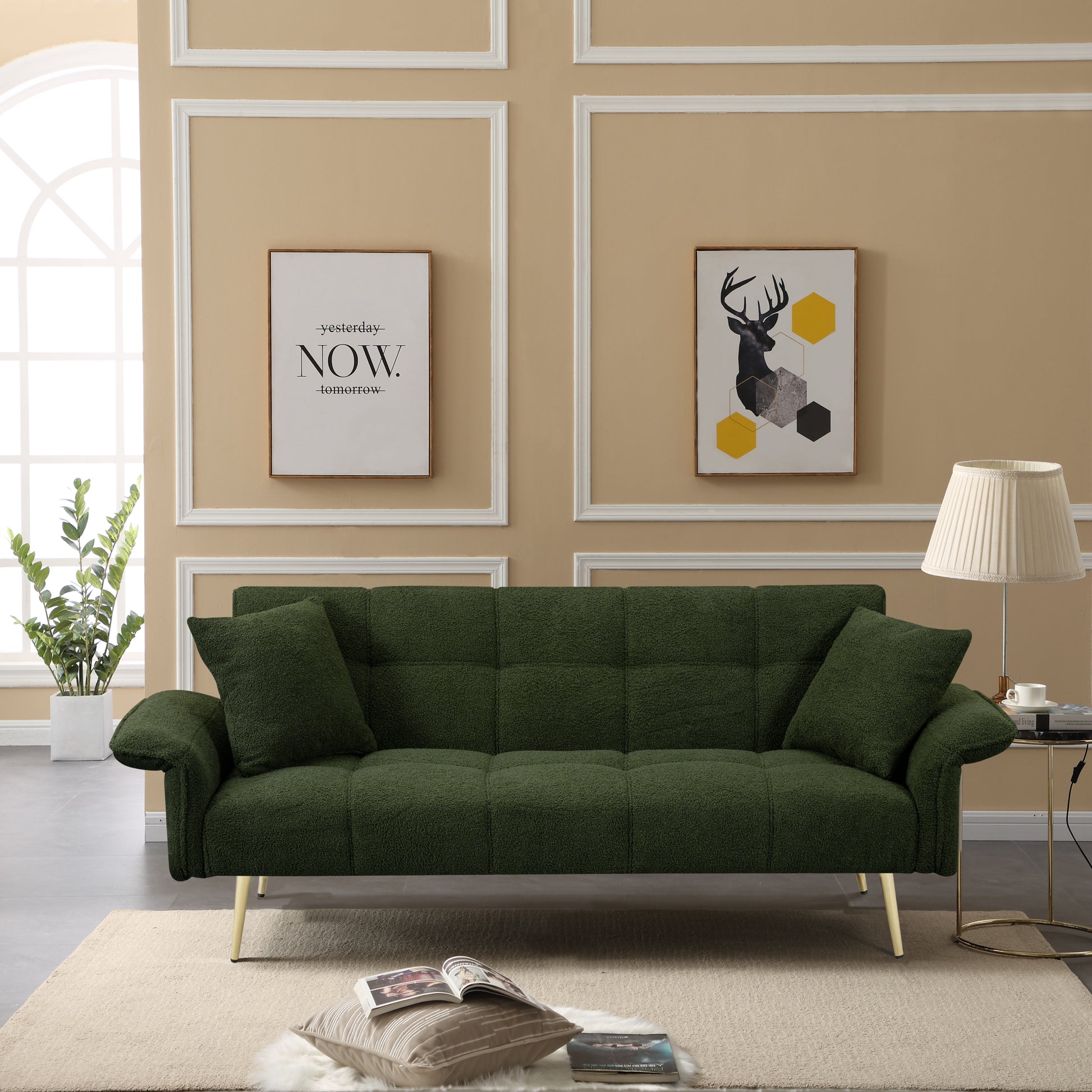 70.1" Futon Sofa Bed - Convertible Double Sofa Bed with Folding Armrests for Small Spaces