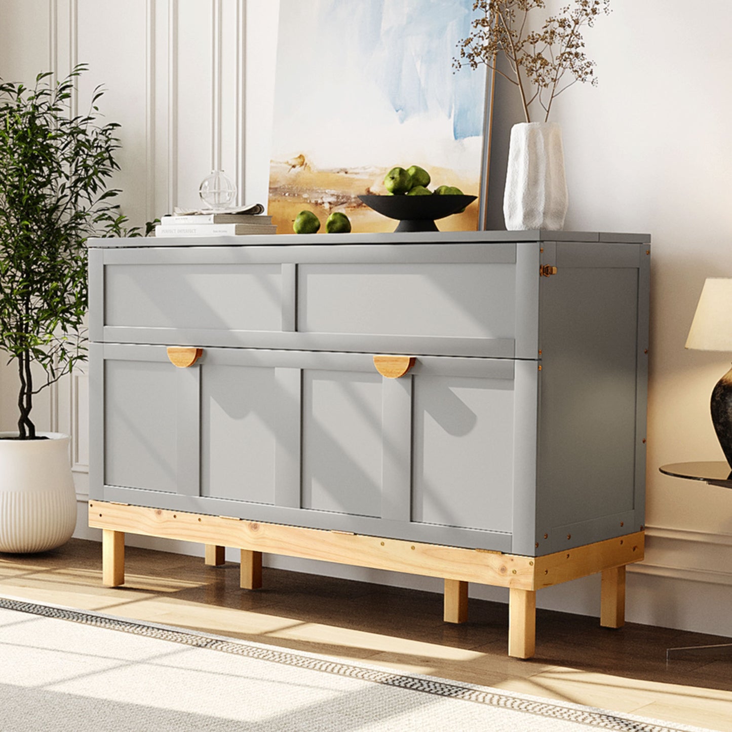 Queen Size Murphy Bed in Gray - Space-Saving & Stylish